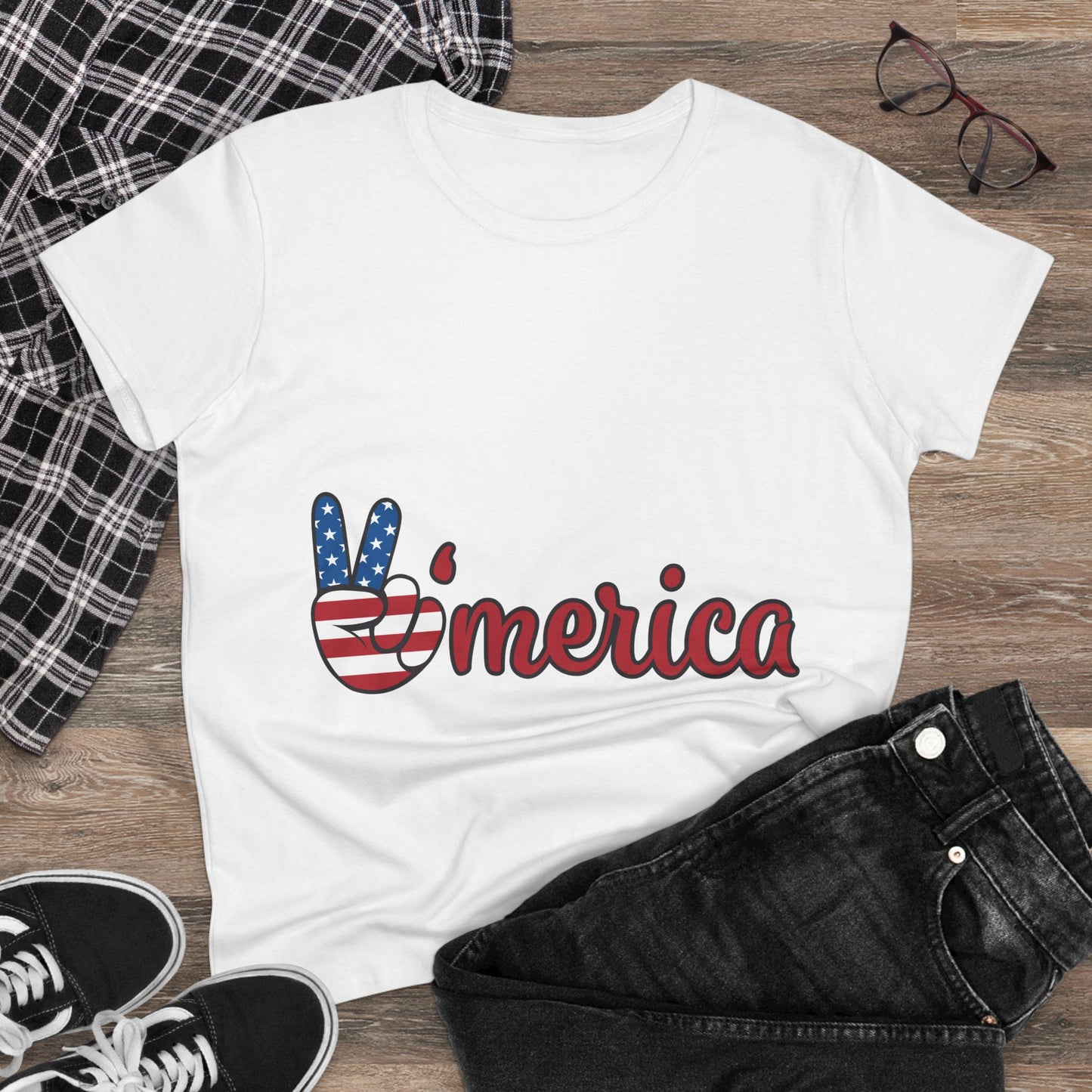Patriotic Women's Tee | 'Peace' Freedom Shirt | Just for July 4th, Memorial Day, Independence Day, Vintage Americana Style