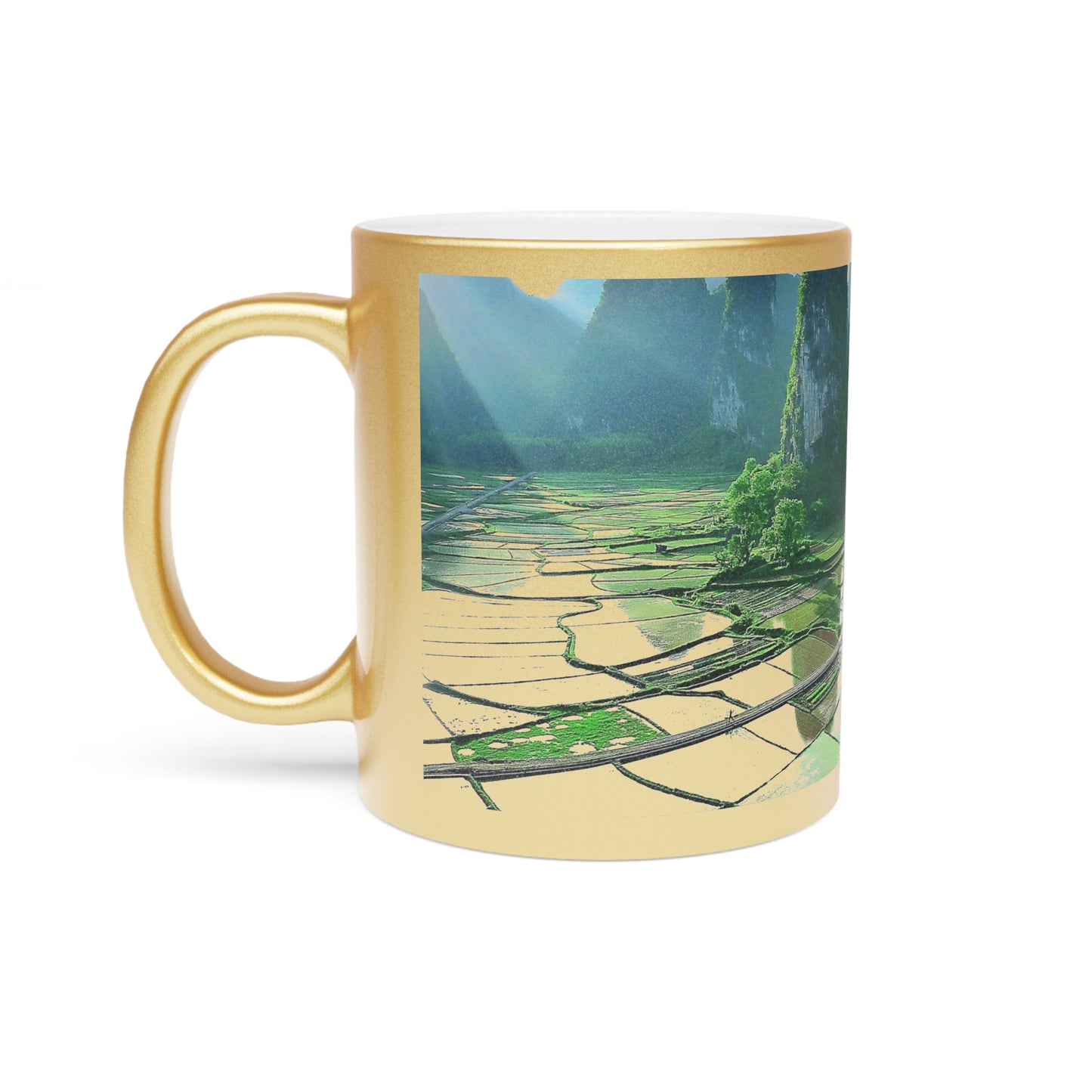 Serene Landscape Metallic Mug - Gold/Silver Coffee Cup, Nature Lover Gift, Travel Mug, Unique Home Decor, Eco-Friendly Drinkware