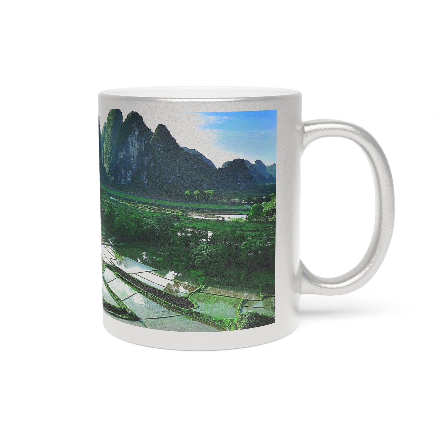 Serene Landscape Metallic Mug - Gold/Silver Coffee Cup, Nature Lover Gift, Travel Mug, Unique Home Decor, Eco-Friendly Drinkware