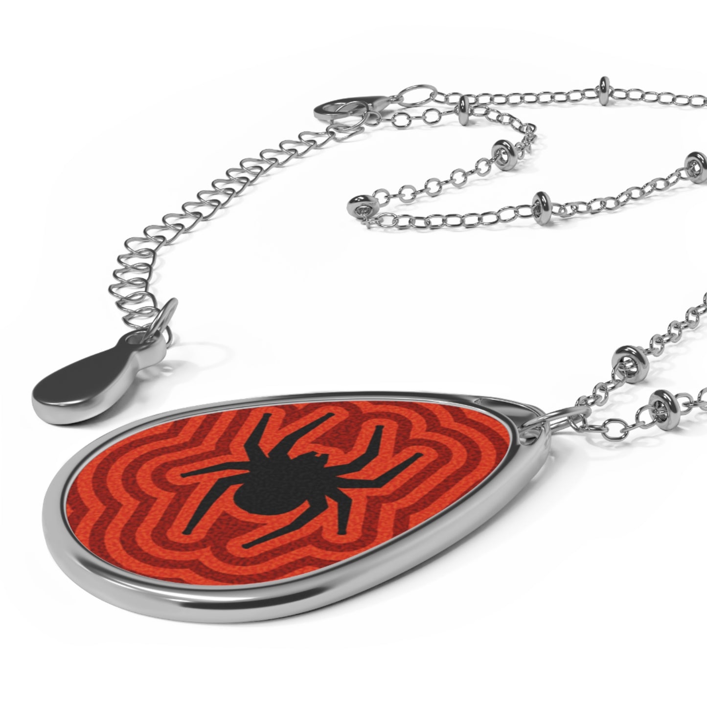 Stylish Oval Necklace with Spider Design, Unique Jewelry Gift, Halloween Accessory, Boho Pendant, Statement Piece