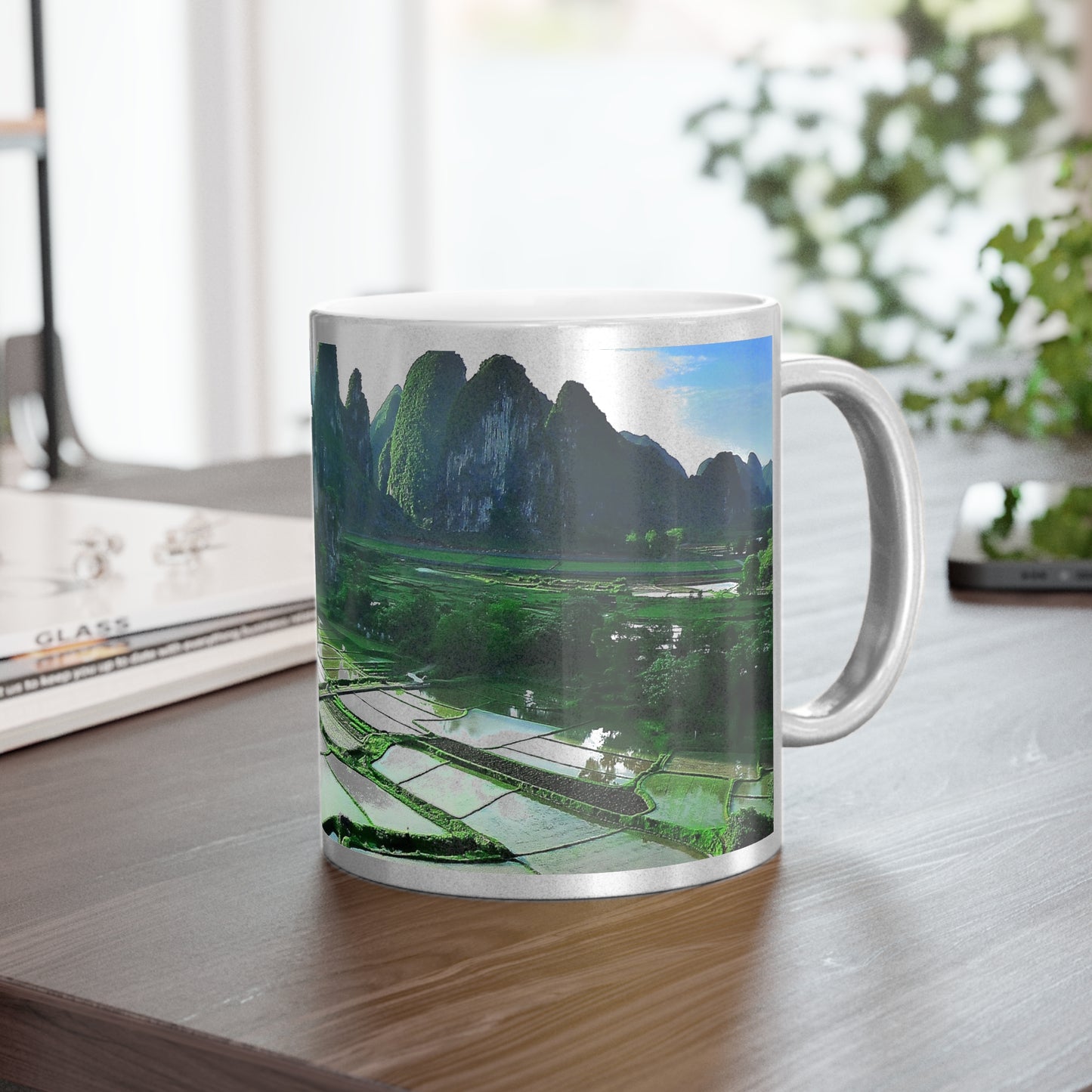 Serene Landscape Metallic Mug - Gold/Silver Coffee Cup, Nature Lover Gift, Travel Mug, Unique Home Decor, Eco-Friendly Drinkware