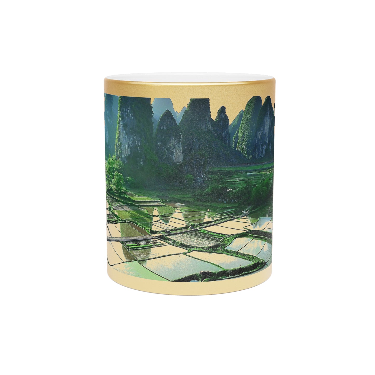 Serene Landscape Metallic Mug - Gold/Silver Coffee Cup, Nature Lover Gift, Travel Mug, Unique Home Decor, Eco-Friendly Drinkware