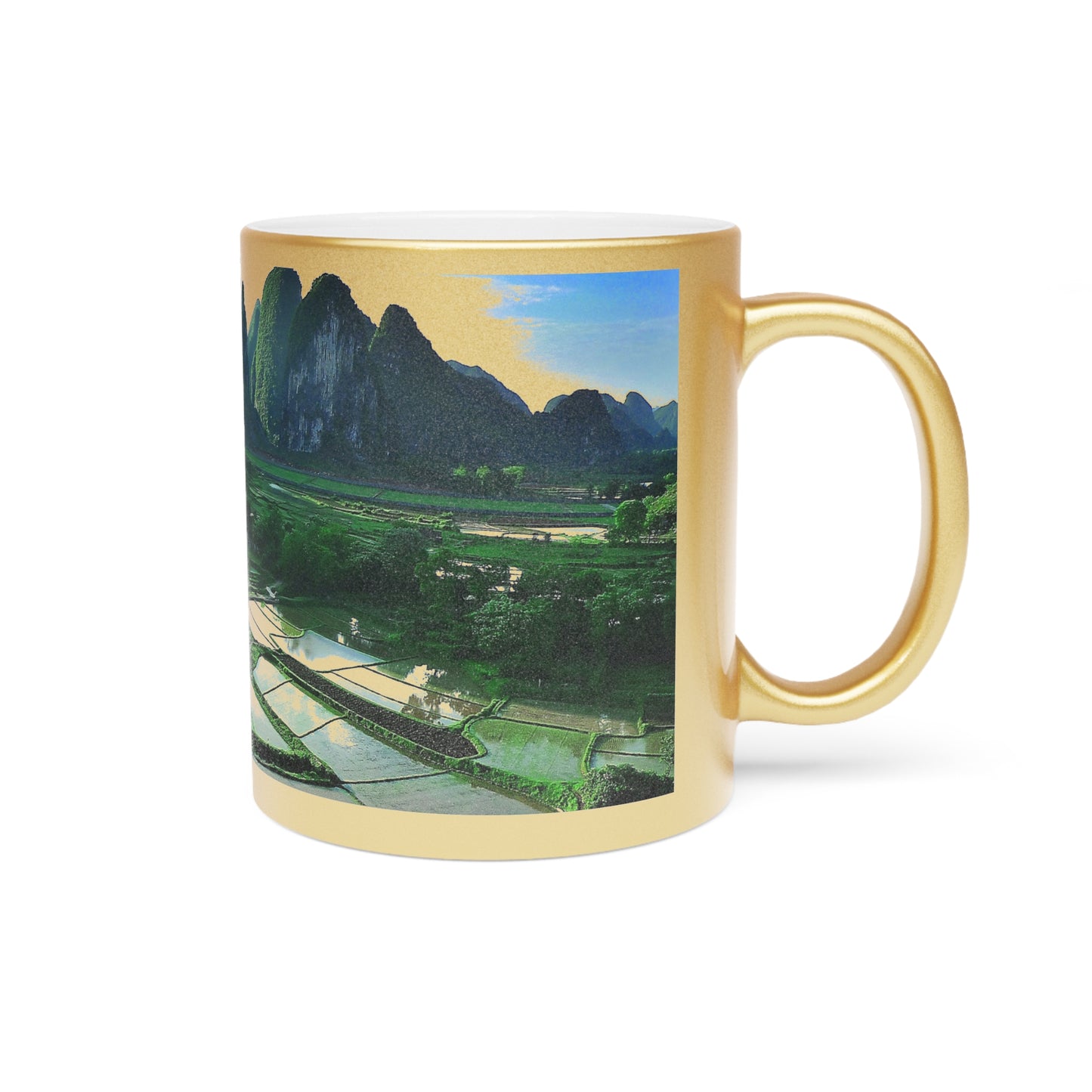 Serene Landscape Metallic Mug - Gold/Silver Coffee Cup, Nature Lover Gift, Travel Mug, Unique Home Decor, Eco-Friendly Drinkware