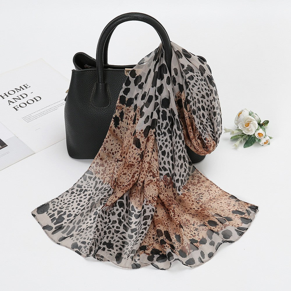 Thin Chiffon Lotus Pond Moonlight Printed Silk Scarf