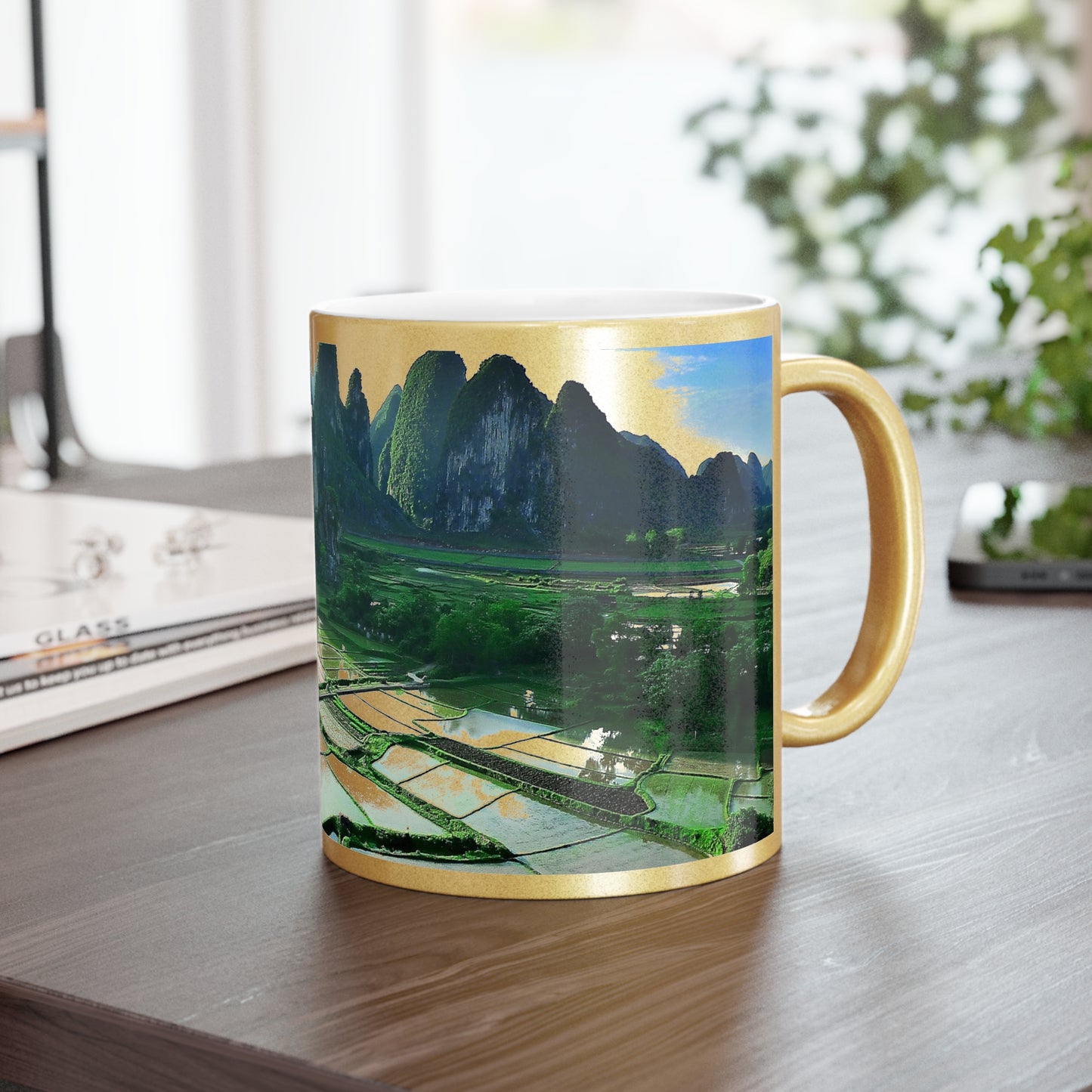 Serene Landscape Metallic Mug - Gold/Silver Coffee Cup, Nature Lover Gift, Travel Mug, Unique Home Decor, Eco-Friendly Drinkware