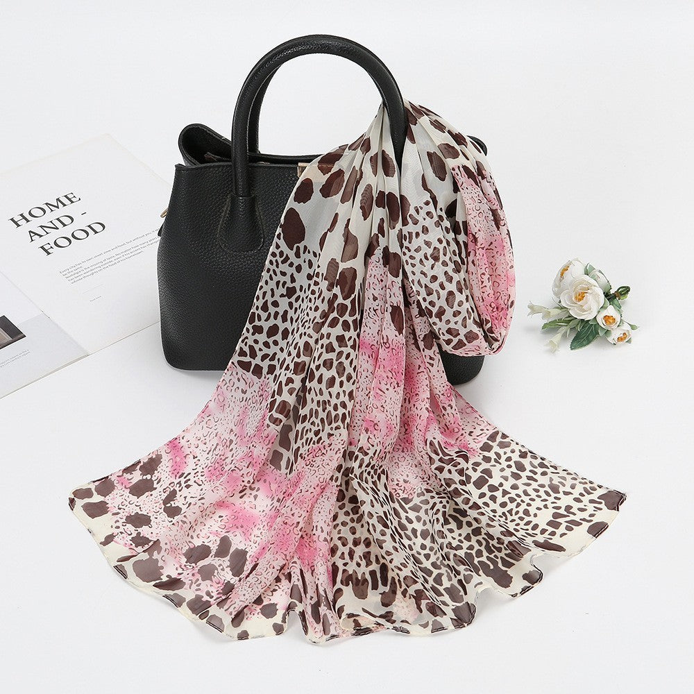 Thin Chiffon Lotus Pond Moonlight Printed Silk Scarf