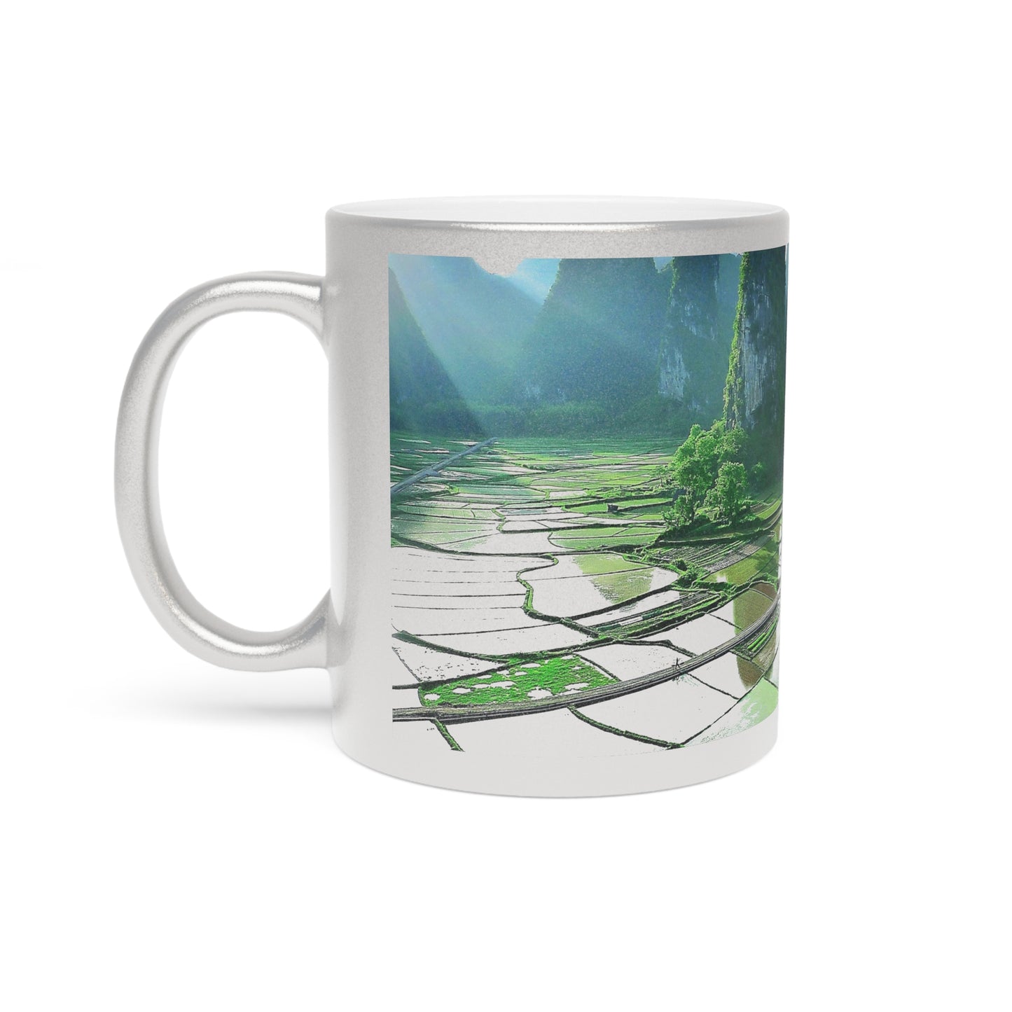 Serene Landscape Metallic Mug - Gold/Silver Coffee Cup, Nature Lover Gift, Travel Mug, Unique Home Decor, Eco-Friendly Drinkware