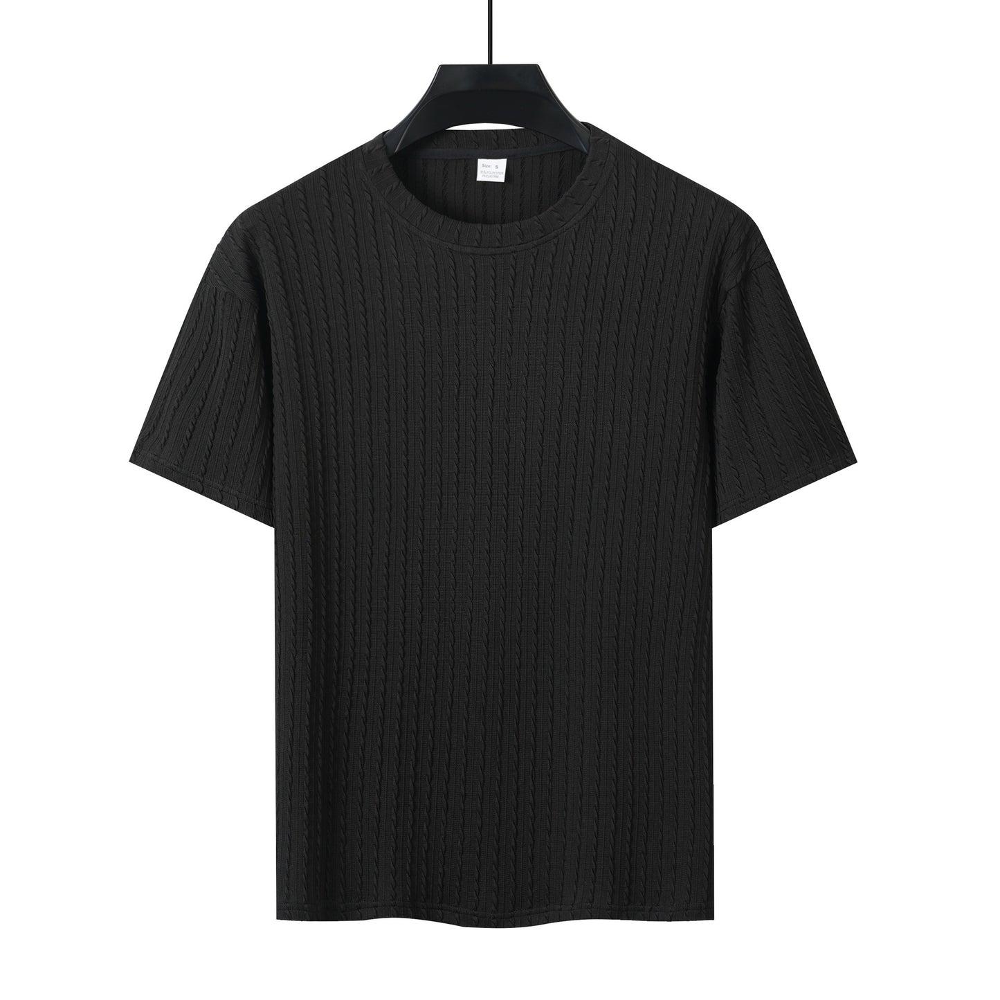 Men's Sports Solid Color Round Neck Pullover Vertical Pattern T-shirt Two-piece Set
