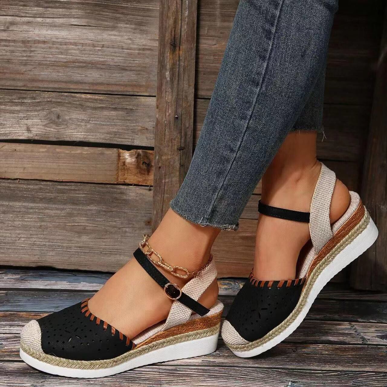 Women's Hemp Rope Platform Casual Wedge Shoes