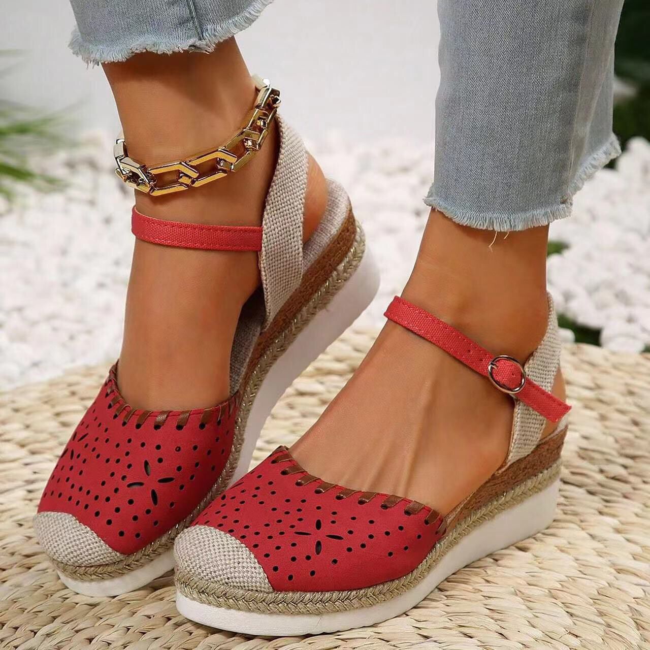 Women's Hemp Rope Platform Casual Wedge Shoes