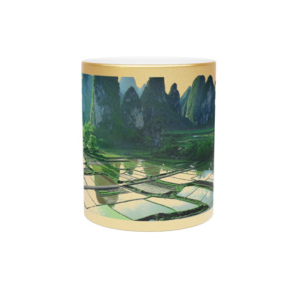 Serene Landscape Metallic Mug - Gold/Silver Coffee Cup, Nature Lover Gift, Travel Mug, Unique Home Decor, Eco-Friendly Drinkware