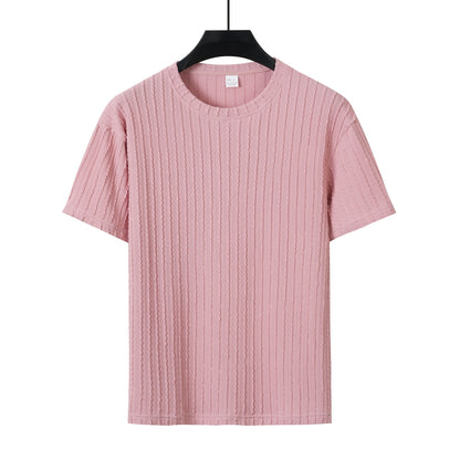 Men's Sports Solid Color Round Neck Pullover Vertical Pattern T-shirt Two-piece Set