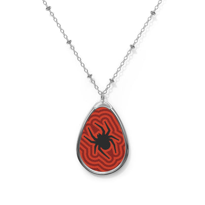 Stylish Oval Necklace with Spider Design, Unique Jewelry Gift, Halloween Accessory, Boho Pendant, Statement Piece