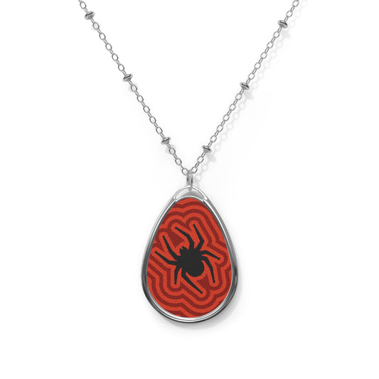 Stylish Oval Necklace with Spider Design, Unique Jewelry Gift, Halloween Accessory, Boho Pendant, Statement Piece