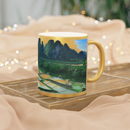 Serene Landscape Metallic Mug - Gold/Silver Coffee Cup, Nature Lover Gift, Travel Mug, Unique Home Decor, Eco-Friendly Drinkware