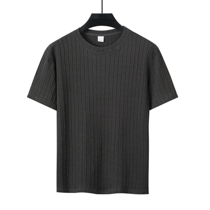 Men's Sports Solid Color Round Neck Pullover Vertical Pattern T-shirt Two-piece Set
