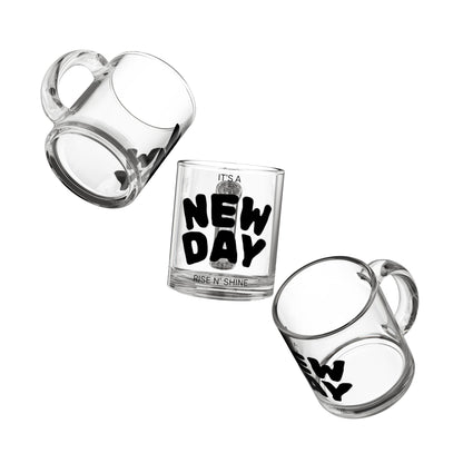 Motivational Glass Mug - 10oz, Perfect for Gifts, Home Office, Coffee Lovers, Daily Inspiration, New Day
