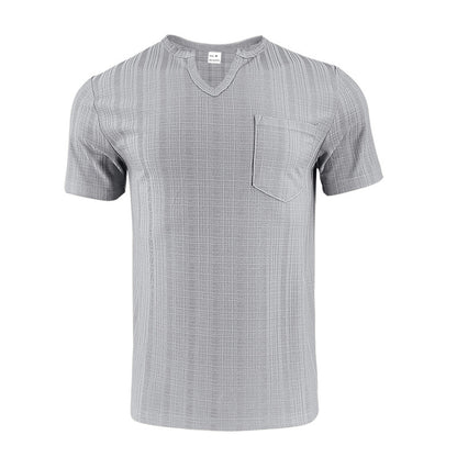 Men's Artificial Linen Bamboo Loose Casual Breathable V-neck Solid Color Short Sleeve