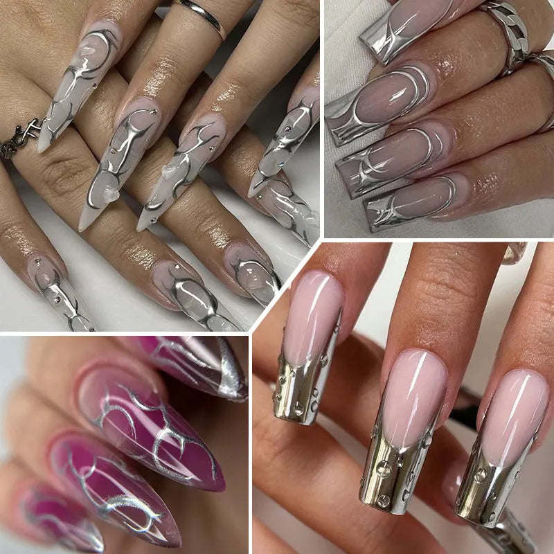 LILYCUTE 5ml Metallic Liner Gel Nail Polish Chrome Super Bright Mirror Effect Painting Drawing Line French Gel Nail Art Varnish