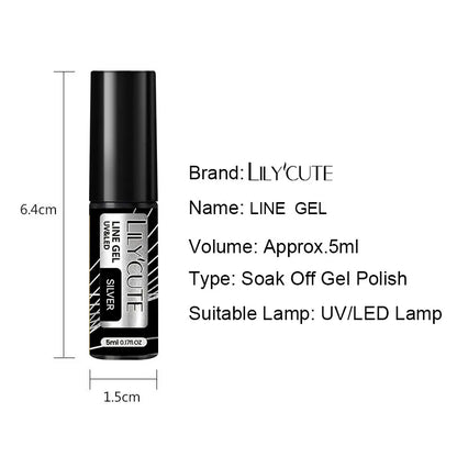 LILYCUTE 5ml Metallic Liner Gel Nail Polish Chrome Super Bright Mirror Effect Painting Drawing Line French Gel Nail Art Varnish