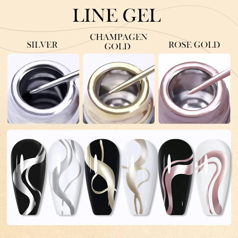 LILYCUTE 5ml Metallic Liner Gel Nail Polish Chrome Super Bright Mirror Effect Painting Drawing Line French Gel Nail Art Varnish