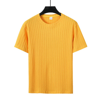 Men's Sports Solid Color Round Neck Pullover Vertical Pattern T-shirt Two-piece Set