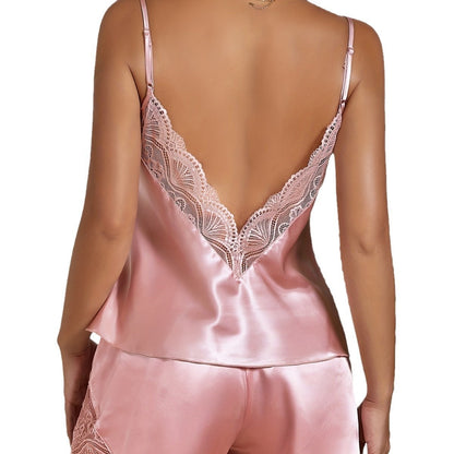 Women's Plus Size Ice Silk Short Strap Shorts Thin Pajamas Suit