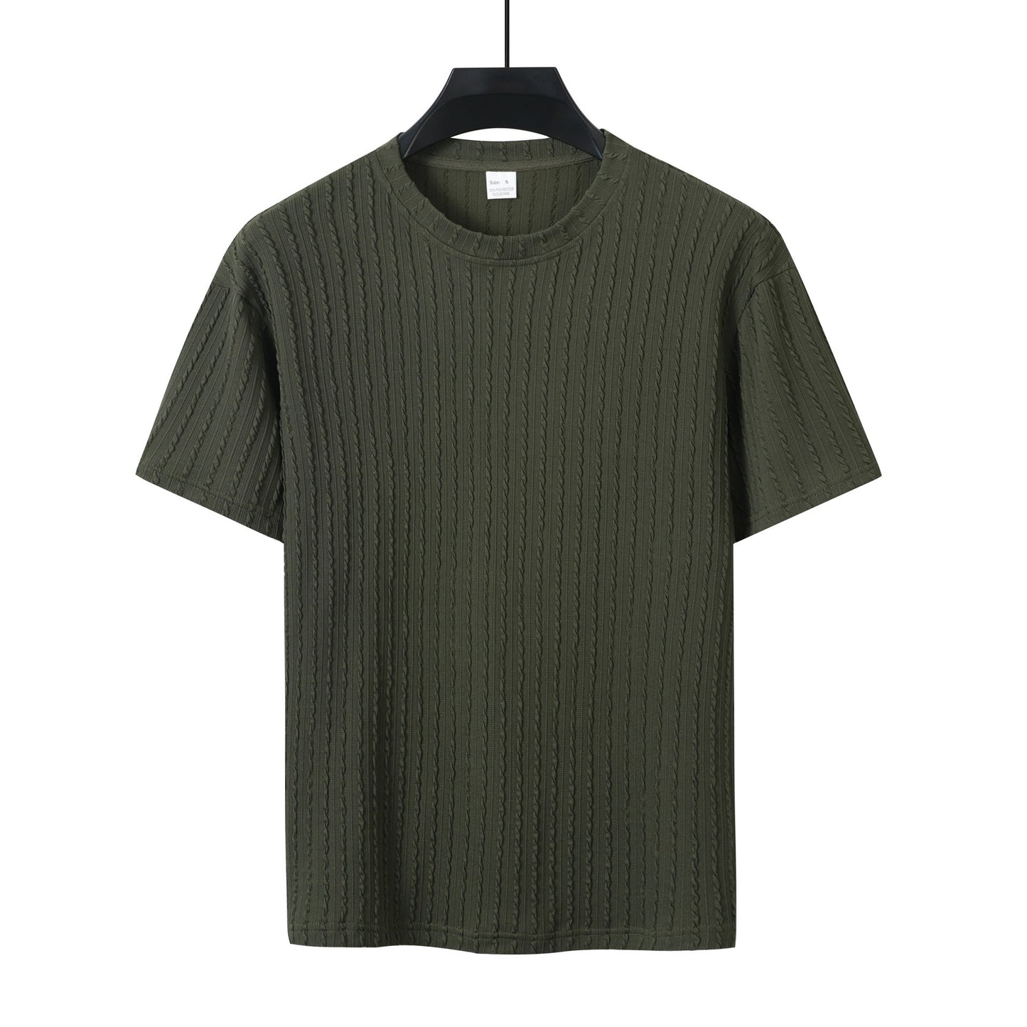 Men's Sports Solid Color Round Neck Pullover Vertical Pattern T-shirt Two-piece Set
