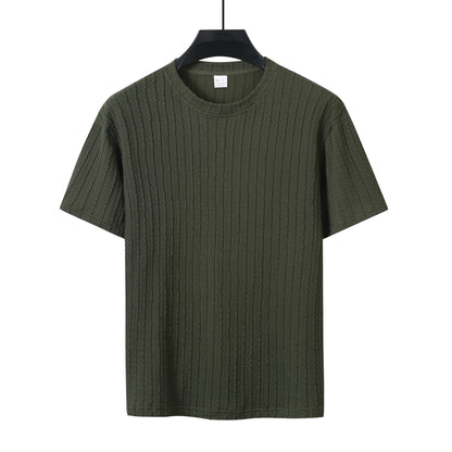 Men's Sports Solid Color Round Neck Pullover Vertical Pattern T-shirt Two-piece Set